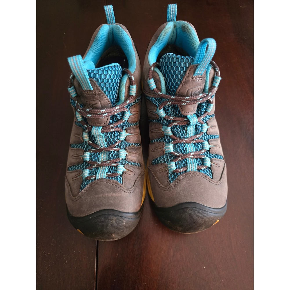 Keen Womens Hiking Shoes Grey Blue Yellow Waterproof Low Top S1010146 Size 7 - Picture 2 of 8